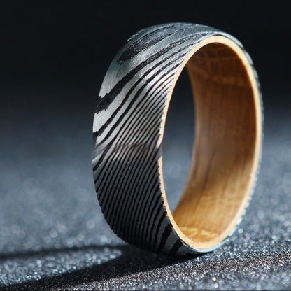 Striped Barrel Wood Inlay Ring | Unisex Modern Statement Jewelry