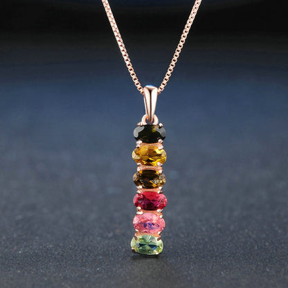 Natural Rainbow Tourmaline Necklace | 925 Silver Rose Gold Plated