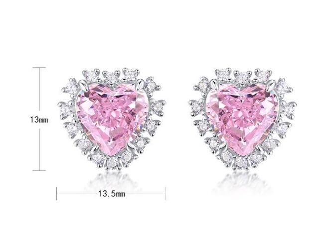 Jewelry High Carbon Diamond Women's 925 Silver Heart-shaped Stud Earrings