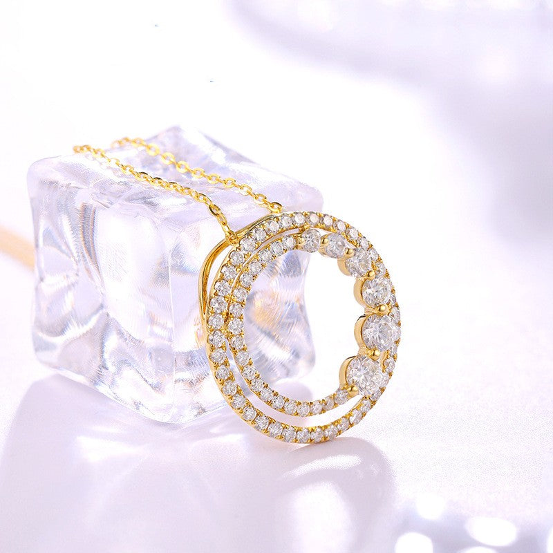 18K Gold Moissanite Circle Necklace | Pavé Eternity Pendant