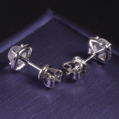 Natural Blue Moonstone Stud Earrings | S925 Sterling Silver Inlaid Gemstone