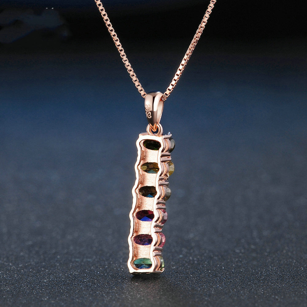 Natural Rainbow Tourmaline Necklace | 925 Silver Rose Gold Plated