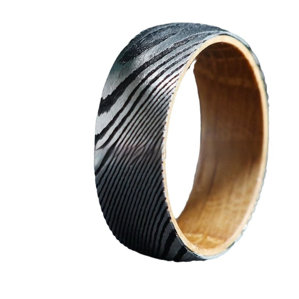 Striped Barrel Wood Inlay Ring | Unisex Modern Statement Jewelry