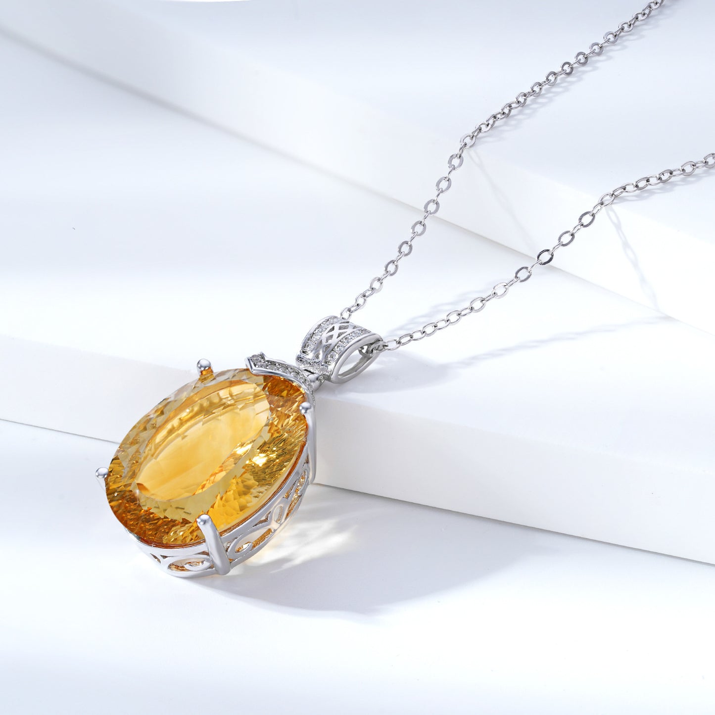 Natural Citrine Pendant Necklace in Sterling Silver