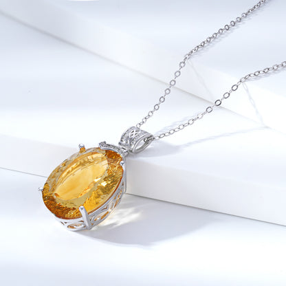 Natural Citrine Pendant Necklace in Sterling Silver