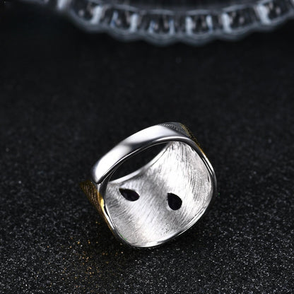 S925 Sterling Silver Wide Band Ring with Amethyst Accent