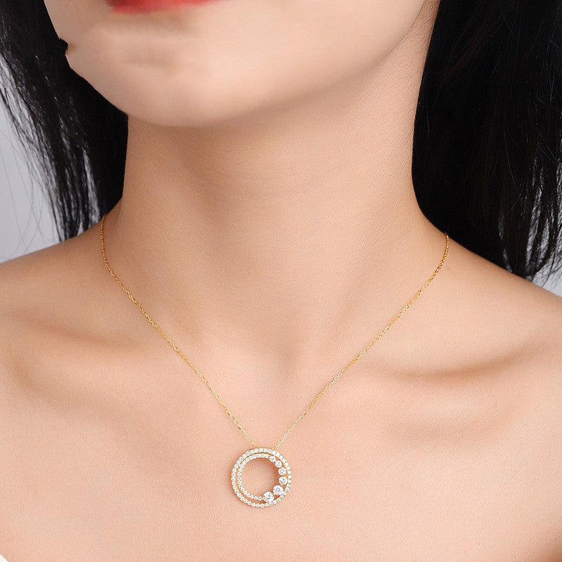 18K Gold Moissanite Circle Necklace | Pavé Eternity Pendant