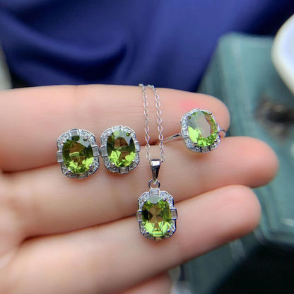 Natural Olivine Set  925 Silver Jewelry  Inlaid Rings  Pendants  Stud Earrings  Handmade Jewelry  Gold Plated Jewelry  Elegant Accessories