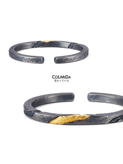 Men’s Pure Silver Personalized Bracelet | Retro Design with 24K Gold Accents