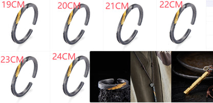 Men’s Pure Silver Personalized Bracelet | Retro Design with 24K Gold Accents