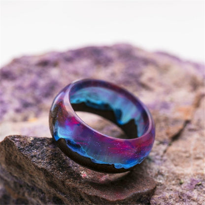 Resin Wood Glow Ring | Aurora Starry Sky Design for Men & Women