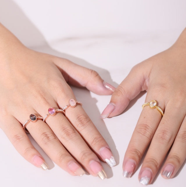 Pink Corundum Inlay Ring | Rose Gold-Plated Sterling Silver Jewelry