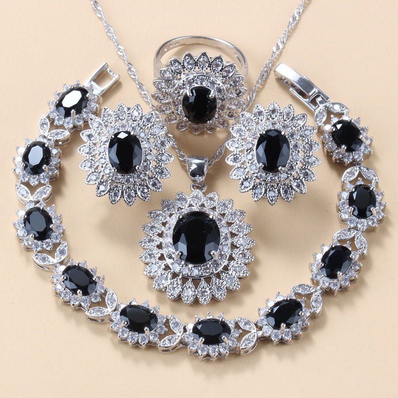 Garnet Cubic Zirconia Jewelry Set | Earrings, Necklace, Bracelet & Ring (4-Piece Gift Set)