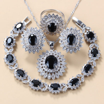 Garnet Cubic Zirconia Jewelry Set | Earrings, Necklace, Bracelet & Ring (4-Piece Gift Set)