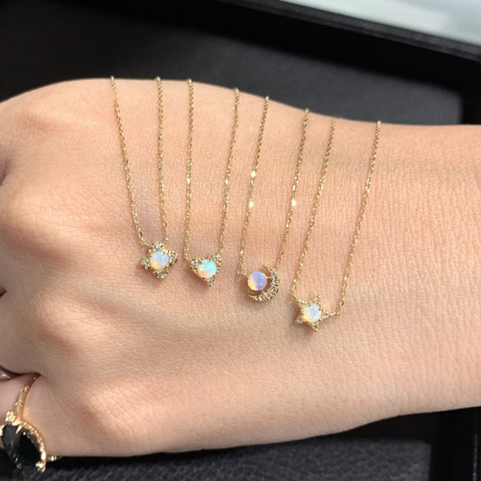 Natural Opal Celestial Pendant Necklace | S925 Sterling Silver, 18K Gold Plated