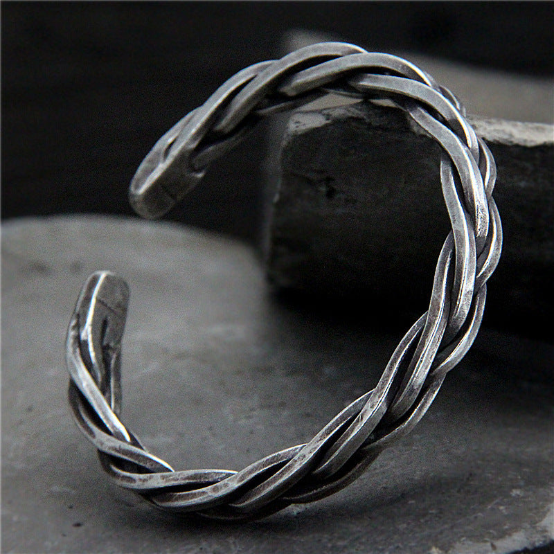Men’s Solid 925 Sterling Silver Twisted Rope Cuff Bracelet – Handmade Vintage Woven Bangle, Heavy 45g