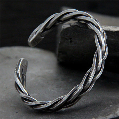 Men’s Solid 925 Sterling Silver Twisted Rope Cuff Bracelet – Handmade Vintage Woven Bangle, Heavy 45g
