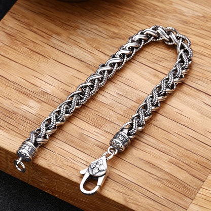 925 Sterling Silver Thai Rope Bracelet for Men – Thick Vintage Chain