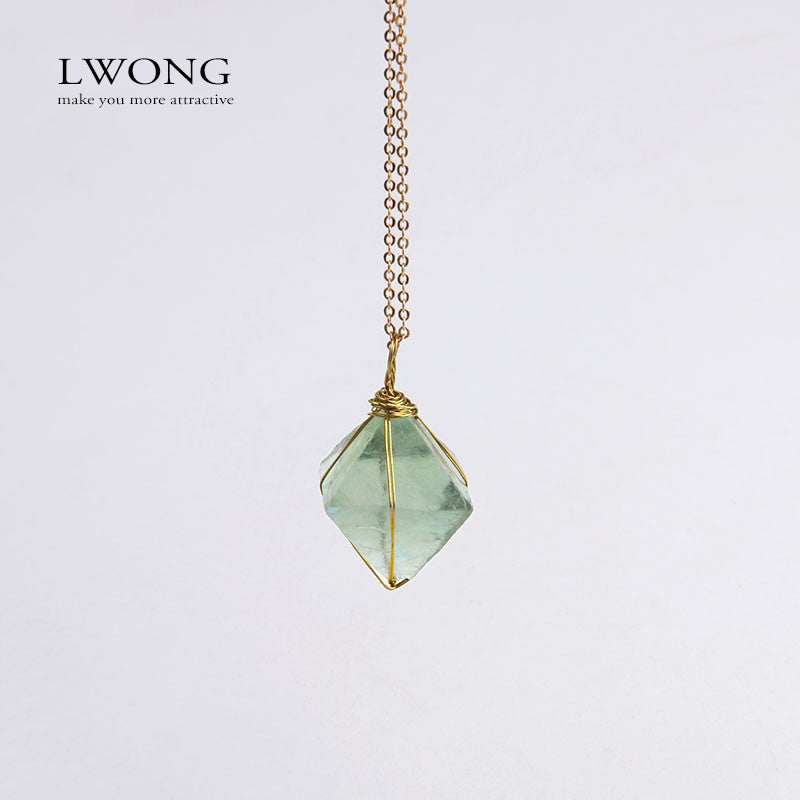 Verdant Axis — Green Fluorite Octahedron Pendant