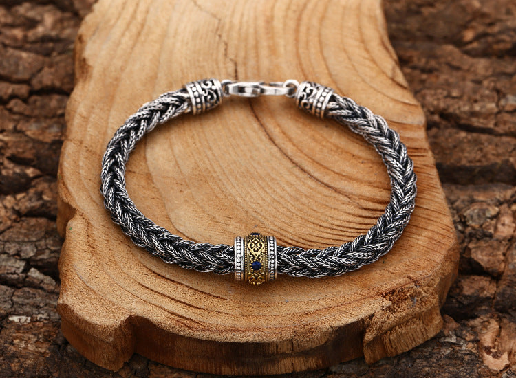 Retro Hand-Woven Bracelet for Men – 925 Sterling Silver Jewelry