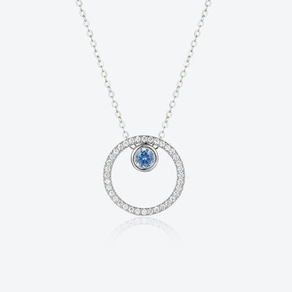 S925 Sterling Silver Circle Diamond Pendant Necklace & Blue Eye Stud Earrings Set