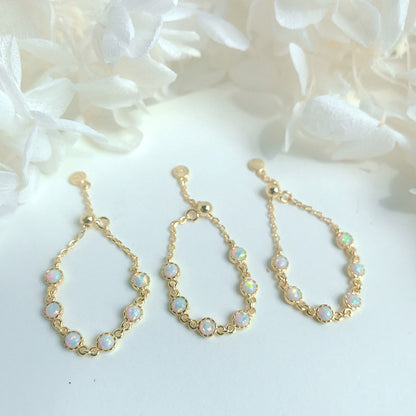 S925 Sterling Silver Gold-Plated Opal Chain Adjustable Ring