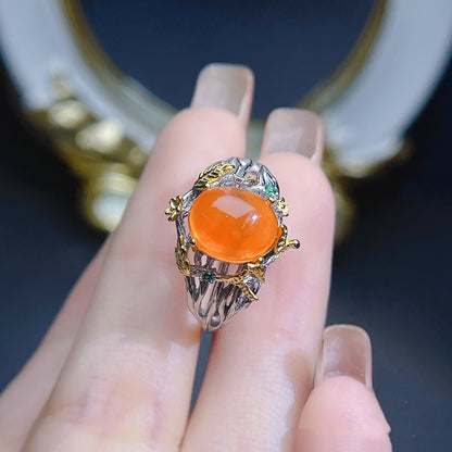 Natural Fire Opal Ring | S925 Sterling Silver