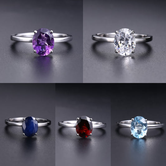 Colorful Crystal Ring | S925 Sterling Silver Solitaire Ring