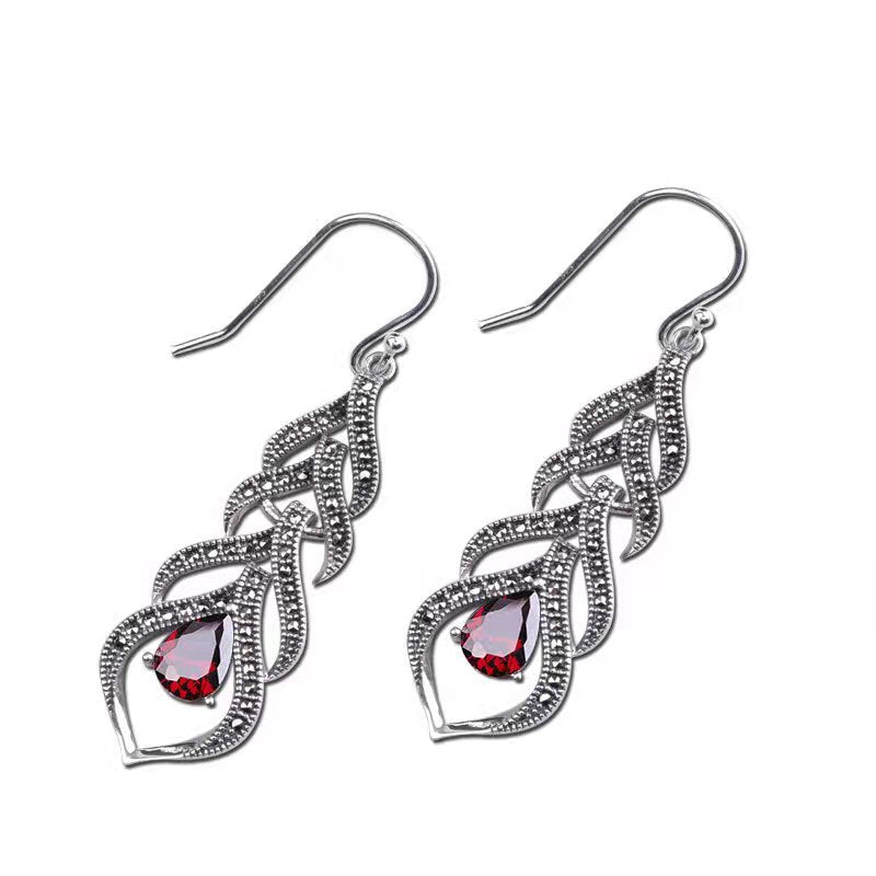 Ruby Feather Drop Earrings | Long Elegant Statement Jewelry for Women