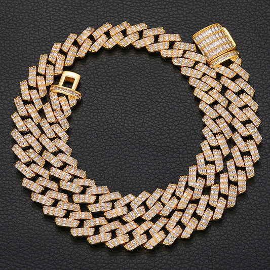 14mm Cuban Chain Necklace for Men – Square & Round Zircon Inlaid