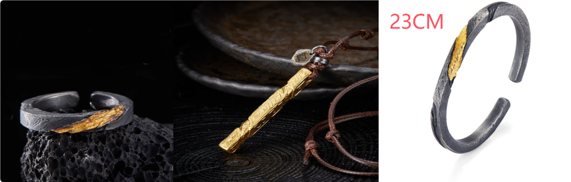 Men’s Pure Silver Personalized Bracelet | Retro Design with 24K Gold Accents