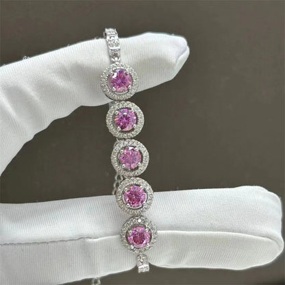 Pink Moissanite Halo Bracelet | Diamond-Cut Brilliance