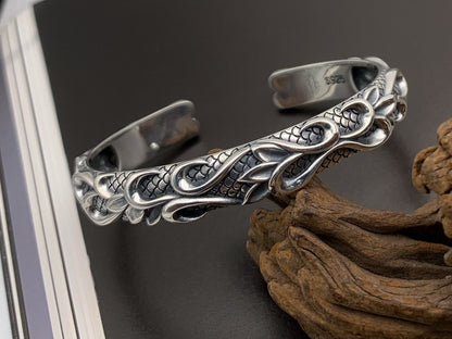 Men’s Retro Distressed 925 Sterling Silver Bracelet | Vintage Statement Jewelry