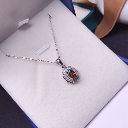 Natural Black Opal Necklace | Petite Sterling Silver Gemstone Pendant