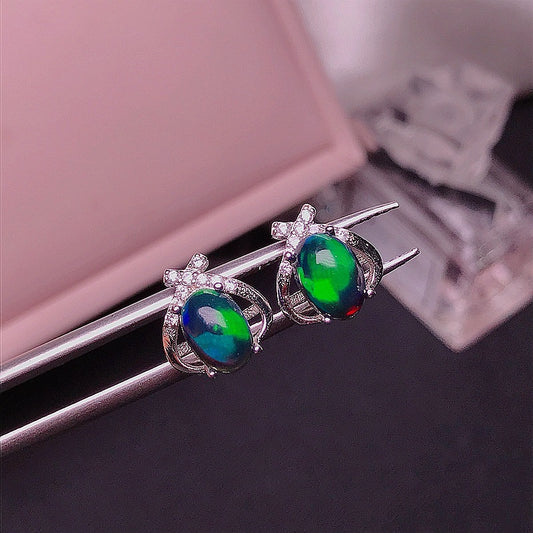Natural Black Opal Stud Earrings | Sterling Silver Inlaid Gemstone Jewelry