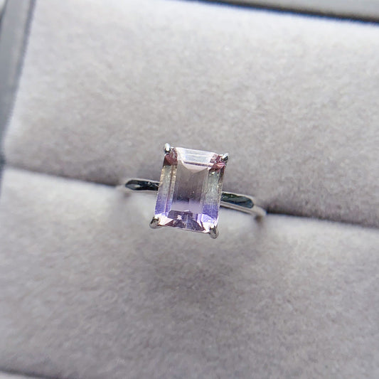 Natural Ametrine Emerald-Cut Ring | S925 Sterling Silver