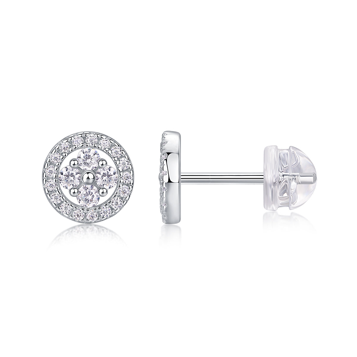 Silver Osmanthus Moissanite Stud Earrings | Platinum-Plated S925 Sterling Silver