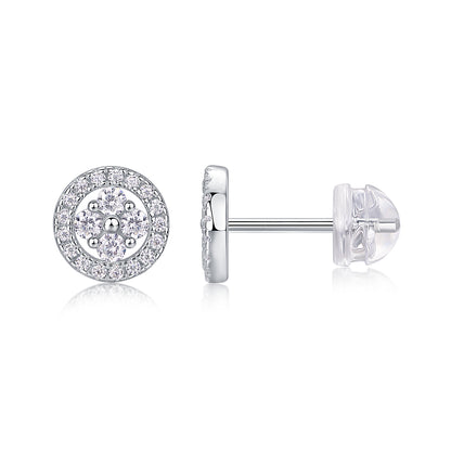 Silver Osmanthus Moissanite Stud Earrings | Platinum-Plated S925 Sterling Silver