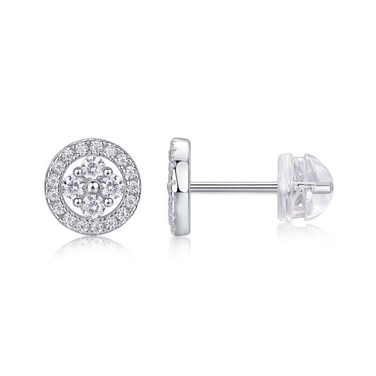 Silver Osmanthus Moissanite Stud Earrings | Platinum-Plated S925 Sterling Silver