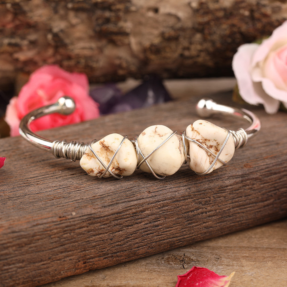 Moonwash — Natural Howlite Wire-Wrapped Bracelet