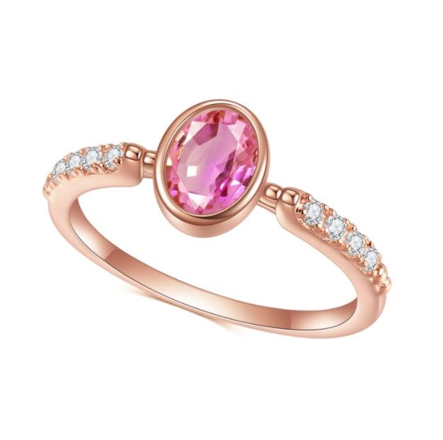 Pink Corundum Inlay Ring | Rose Gold-Plated Sterling Silver Jewelry