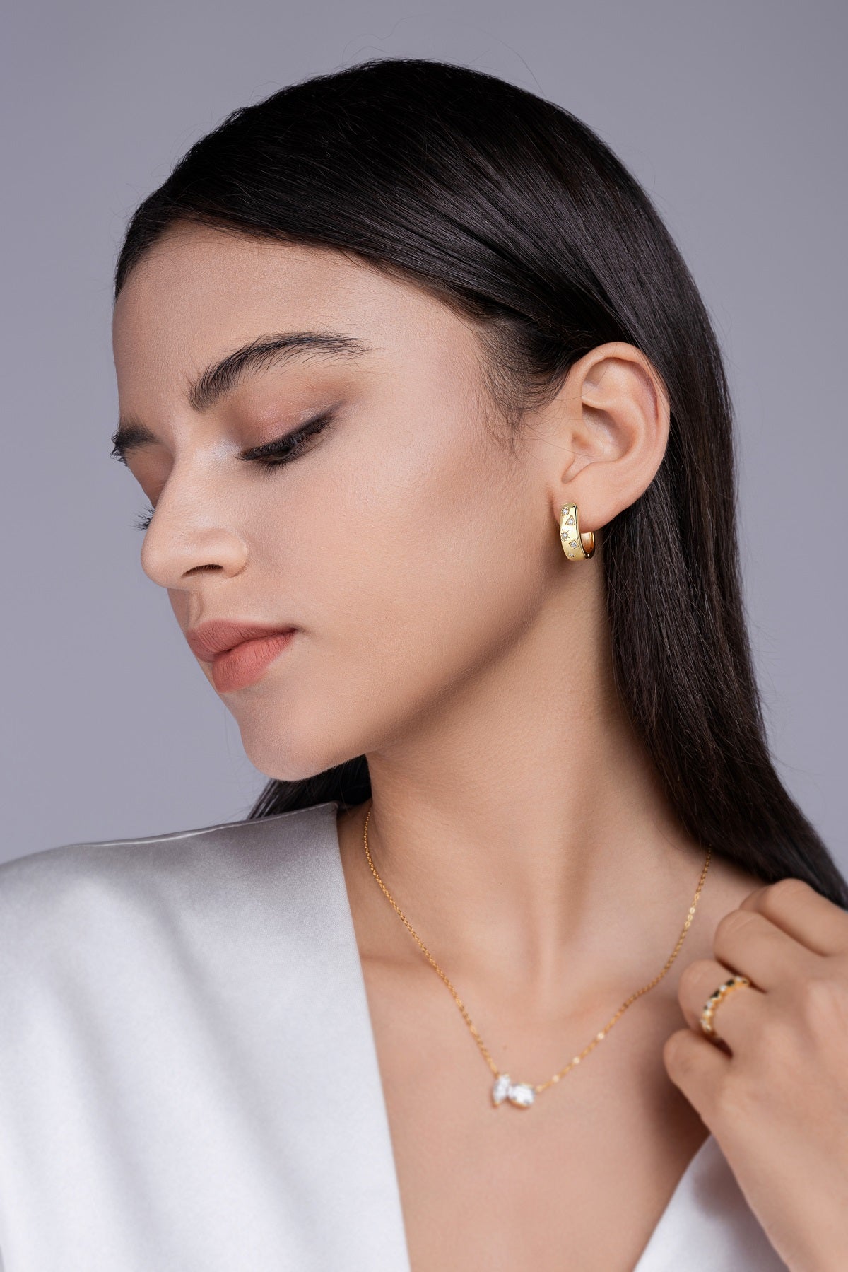 Star Track Moissanite Huggie Earrings | S925 Sterling Silver, 18K Gold Electroplated | Geometric Luxury Studs