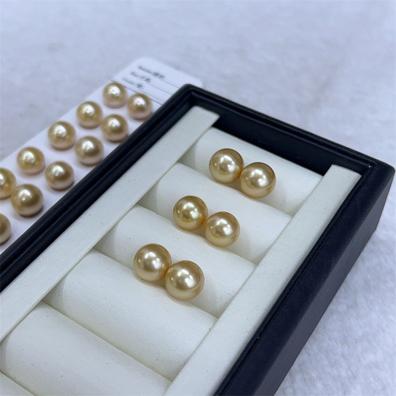 Nanyang South Sea Gold Pearl Stud Earrings | Natural Seawater Pearl Jewelry