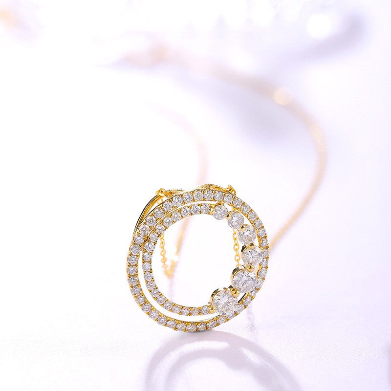 18K Gold Moissanite Circle Necklace | Pavé Eternity Pendant