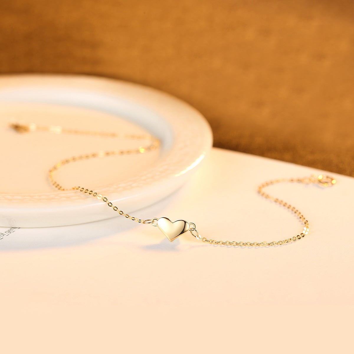 14K Solid Gold Heart Chain Bracelet