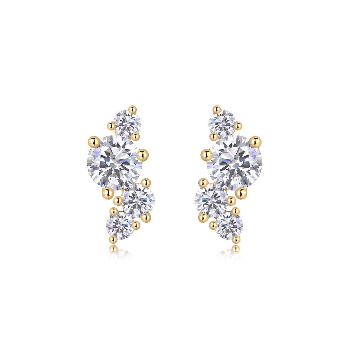 Four-Stone Moissanite Stud Earrings | Light Shadow Design in S925 Silver, Gold-Plated