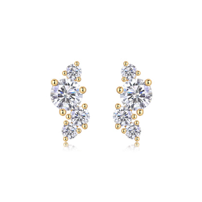 Four-Stone Moissanite Stud Earrings | Light Shadow Design in S925 Silver, Gold-Plated