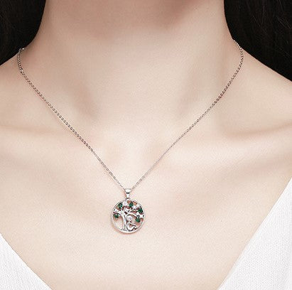 925 Sterling Silver Tree of Life Necklace | Zircon Symbolic Pendant