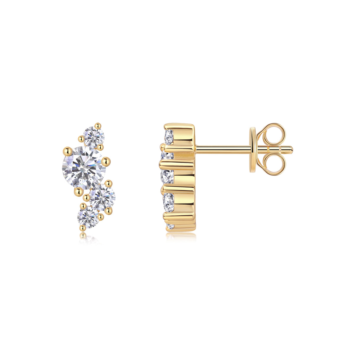 Four-Stone Moissanite Stud Earrings | Light Shadow Design in S925 Silver, Gold-Plated