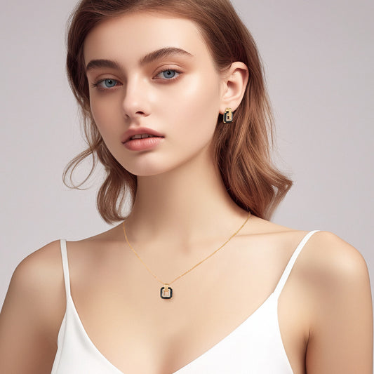 Square Black Agate White Shell Necklace | 925 Silver Gold Plated Statement Jewelry